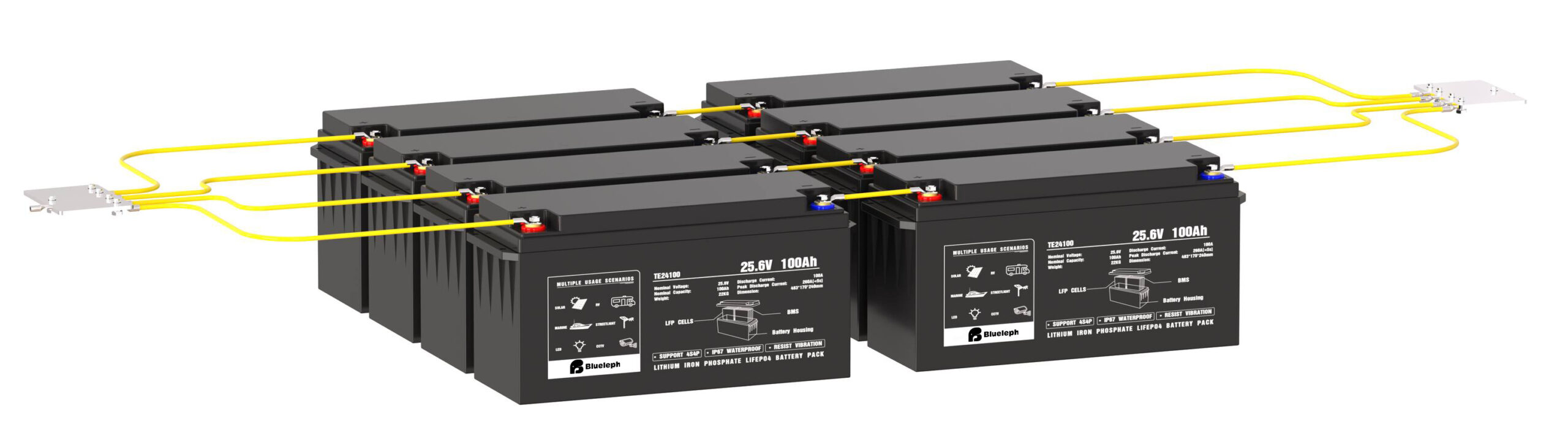series of 25.6V 100Ah lithium ion phosphate LiFePo4 battery